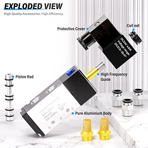 Image of TAILONZ 1 /2 inchNPT DC24V 4V410-15 Solenoid Valve 2-Position 5-Way Junction Box | Aluminum,Pilot-Operated Electric Valve with Single Coil,for Controlling Air,Water and Other in Industrial Automation Systems