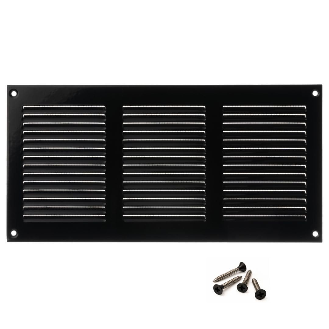 About Vent Black 300X150mm / 12X6 Inch Metal Ventilation Grille With Flyscreen - Air Vent Cover