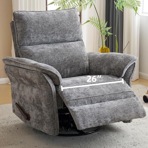 Rhevoy Large Manual Recliner Chair for Adults, Rocker ReclinerChair with Extra Large Seat, Lazy Boy Recliner Chairs, Single Recliner Chairs for Living Room with Overstuffed Cushions, Grey