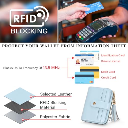 Image of oscaurt Wallet Women Small RFID Blocking Bifold Credit Card Wallets with ID Window and Tassel Zipper Coin Pocket Ladies Wallet