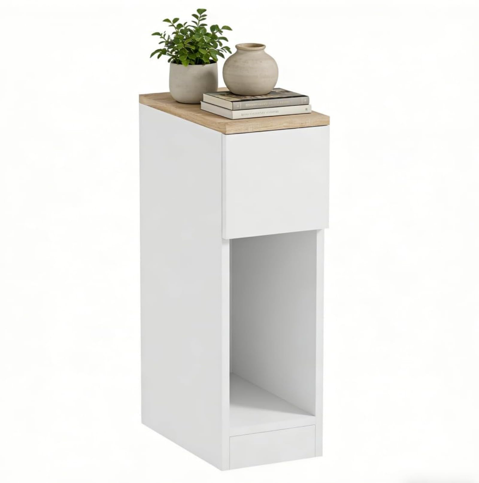 gszbme Slim Bedside Table with Drawer & Open Shelf, 20cm Wide