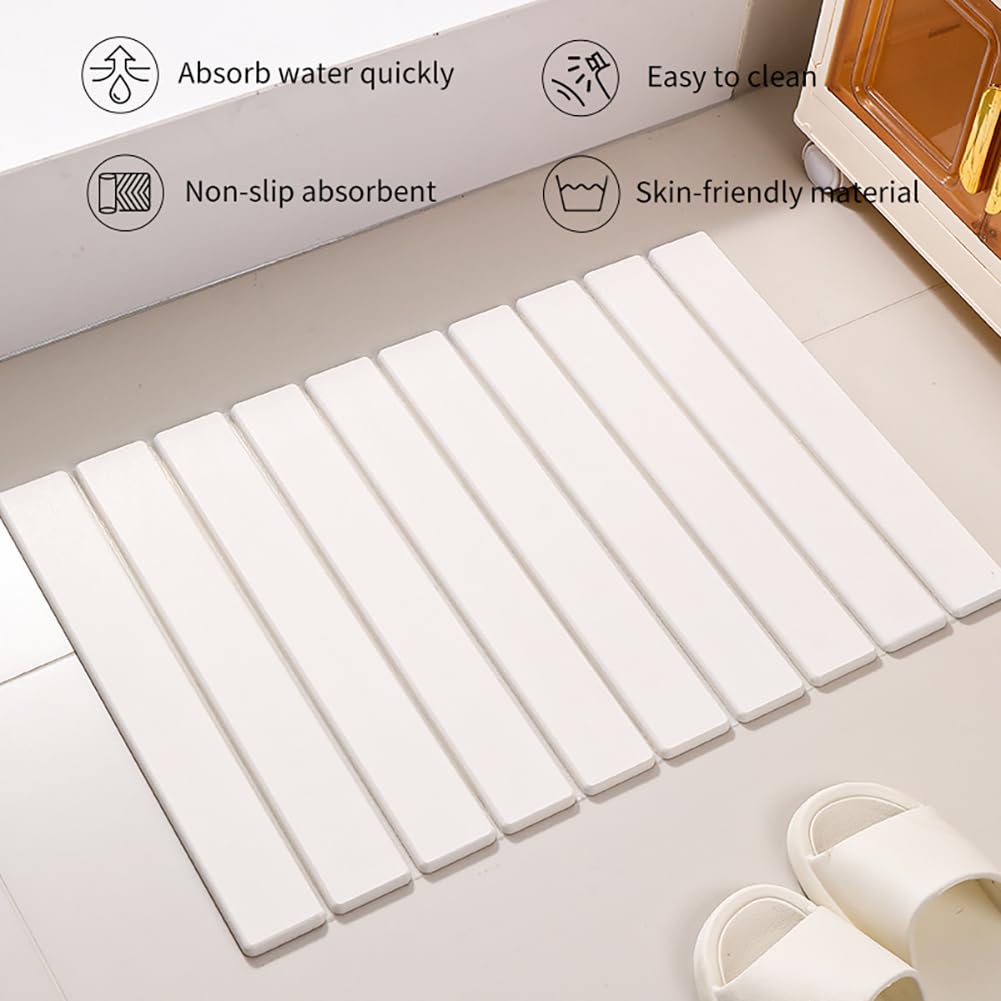 Alfombrilla de baño Absorbente de Piedra Alfombra Antideslizante Secado rápido diatomeas tapete baño Antideslizante Plegable para bañera, Inodoro, 30 x 40 cm, Blanco