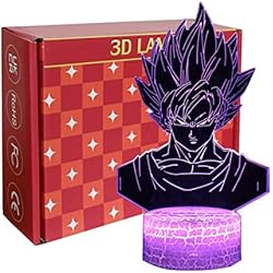 Lampara Bebe Goku INTUPGD 3D Lámpara óptico Illusions Luz Nocturna, 7 Colores Cambio de Botón Táctil y Cable USB para Mujer Bebes Hombre Niños Amigas