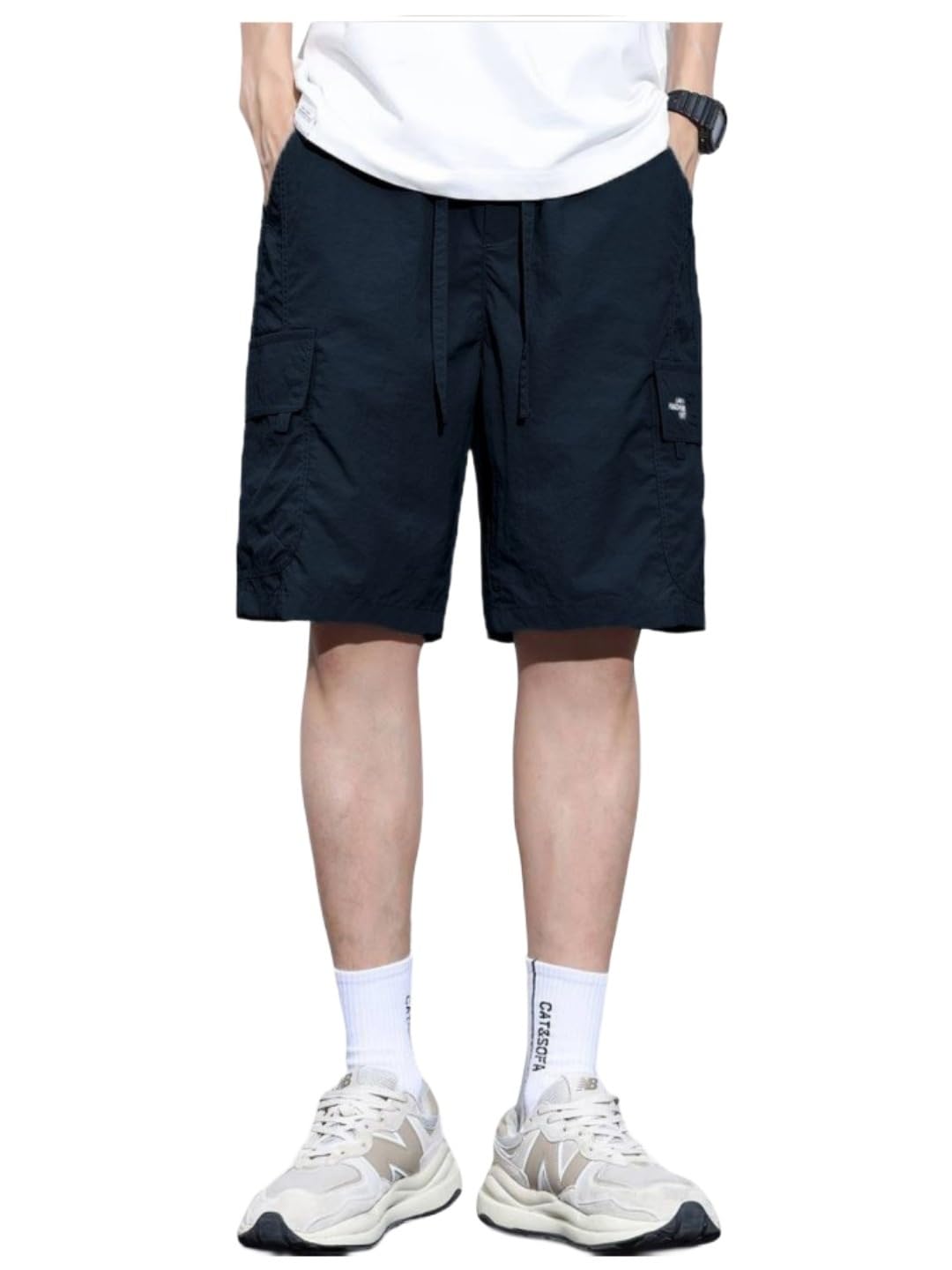 Men's Solid Cargo Shorts with Drawstring Waist and Utility Pockets-image-19