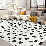 Poowe Black and White Spots Living Room Bedroom Nursery Area Rug - Animal Print Dalmatian Style - Boho Polka Dot - Black, White - 5' x 7'