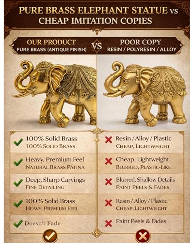 Image of Brass Elephant Statue for Home Decor, Good Luck, Vastu, Feng Shui, Office & Gift - Handmade Decorative Elephant Figurine for Wealth & Prosperity (3 Inch)
