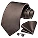 HISDERN Herren Hochzeit Braun Krawatten und Einstecktuch Solide Krawatte Manschettenkn&ouml;pfe Set