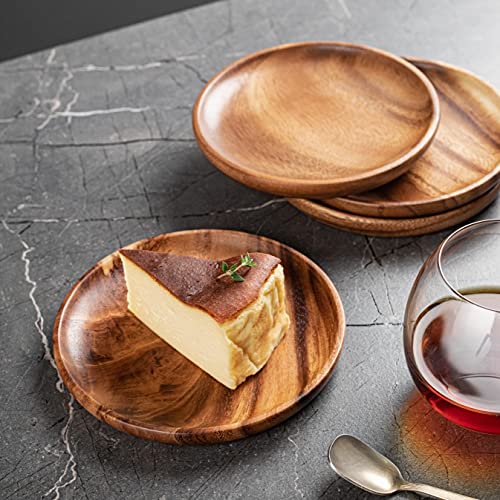 Gourmet Acacia Wood Charger Plates: Decorative Appetizer Serving Trays Set Of 4 For Desert Or Tea | Hand-Crafted Solid Piece Of Acacia Wood Plates | Perfect For Summer Outdoor Table Setting (6" X 6") #TOP5