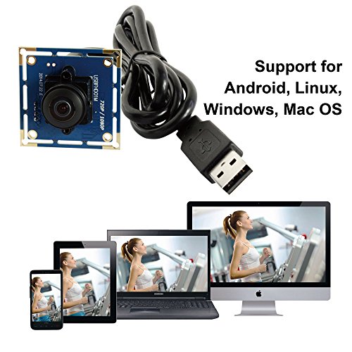 ELP USB Fisheye Camera - 180 Degree 1080P Wide Angle Webcam, High Speed 100fps for Windows, Linux, Android, Mac