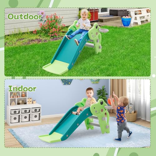 Kleinkind Rutsche für Indoor & Outdoor Spielen mit Basketball-Ring, Anti-Rutschschritte,Lngem Rutschgefälle und rutschfesten Treppen, einfache Montage,kinderrutsche ab 3 Jahre