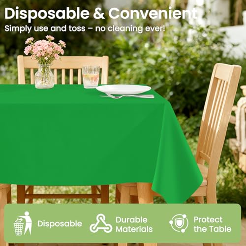Image of LANLISA 4 Pack Green Plastic Table Cloth Disposable, 54 x 108 Inch Rectangle Tablecloth, St Patricks Day, Christmas Decorations Tablecloths, Plastic Cover