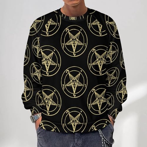 Gold Baphomet Inverted Pentacle Pewter Satanic Goat Men's Crewneck Sweatshirt Pullover Long Sleeve Casual Tops2