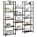Shintenchi Triple Column 5 Tier Bookshelf, Industrial Large Bookcase Display Shelves, Large Etagere Bookshelf,Wide Book Shelf Book Case for Home & Office, Rustic Brown