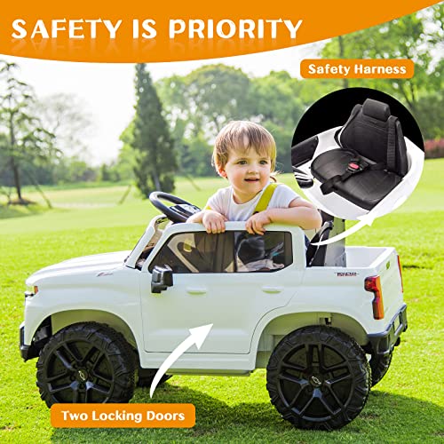 Little Brown Box 12V Licenced Chevy Silverado Ride On Truck For Kids To Drive - Battery Powered Toy W Remote Control, Sounds,Lights,2 Speeds,Electric Car Kids,Toddler,Baby,3 8 Years, White #TOP5