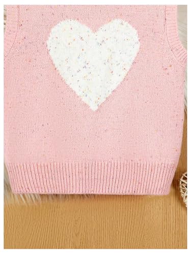 Image of Floerns Toddler Girl's Heart Print Sleeveless Sweater Vest Crew Neck Cute Knitted Pullovers
