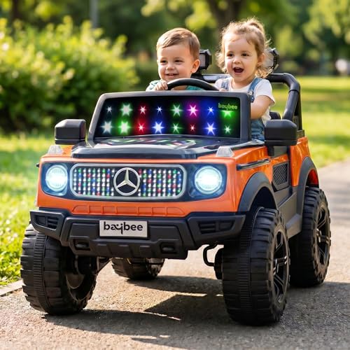 Image of Baybee CruzeX 4x4 Battery Operated Jeep for Kids with Parental Control | Baby Ride On Electric Car with RGB Lights, Music & Swing Mode | Rechargeable Battery Car for Kids 2 to 6 Years (Orange)