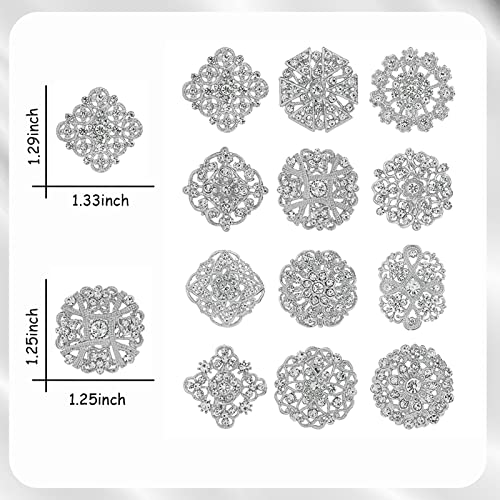 Image of 12 /36 Pieces Wedding Bouquet Brooches for Women Fashion, Rhinestone Bulk Flower Brooch Pins for Crafts