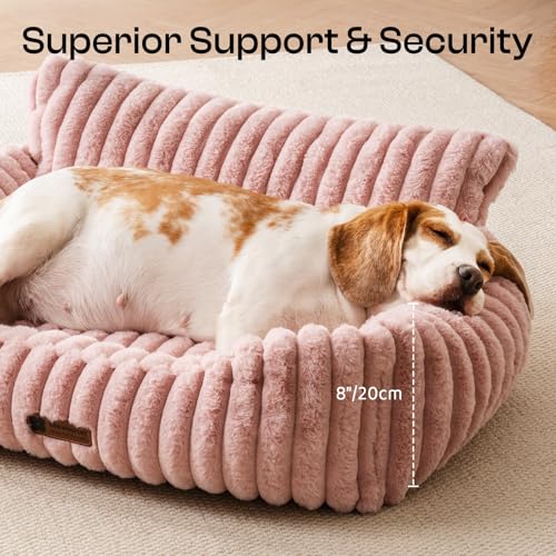 MEWOOFUN Hundesofabett - Katzenbetten für Hauskatzen Weich und Flauschig, Katzensofabett Kleines Hundebett für Hunde und Katzen, Beruhigendes Hundebett (Rosa, 76x53x30cm)