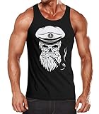 Neverless Herren Tanktop Totenkopf Kapitän Captain Skull Bard Hipster Original Spirit Seemann Muskelshirt schwarz XXL