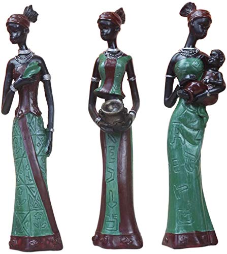 Kottiya 3Pcs/Set African Sculpture Women Figure Girls Tribal Lady Figurine Statue Decor Collectible Art Piece Creative Crafts Dolls Ornaments Home Gifts - Green #TOP1
