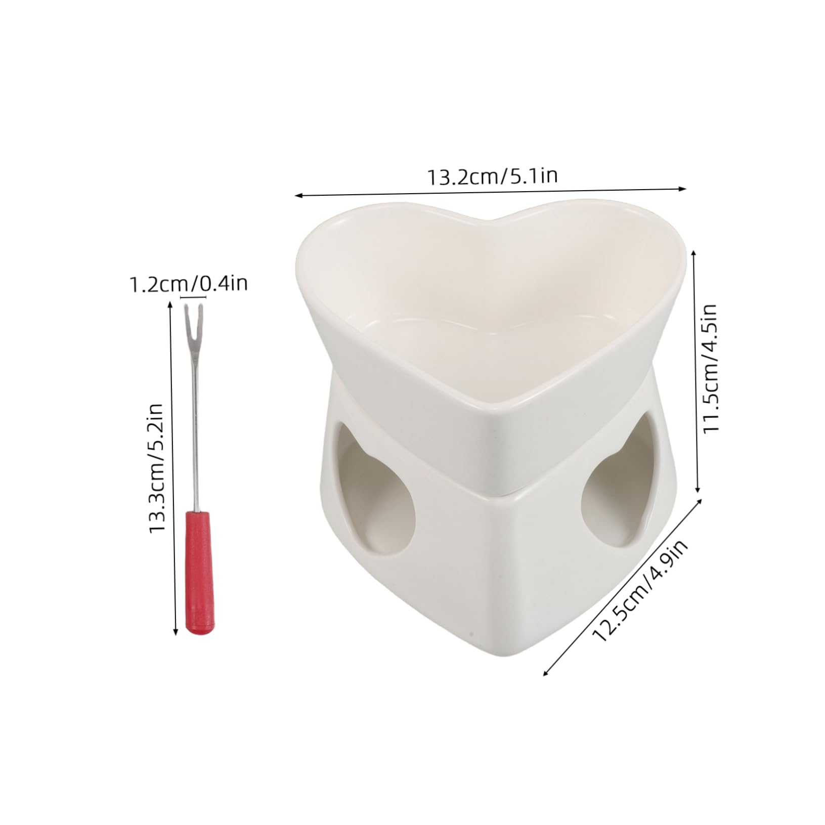 1Set Heart Shaped Ceramic Butter Warmer for Melting Chocolate Cheese and Seafood Cute Dessert Hot Pot with Forks for Romantic Dinners and Family Gatherings