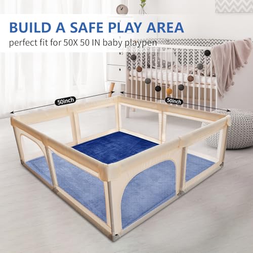 Image of Huloo Sleep Baby Play Mat for Floor,1.3 inch Thick Elasti-Foam 50x50 Playpen Mat for Toddlers Infant Kids,Water-Repellent Soft Coral Velvet Tummy Time Non Slip Crawling,Tatami(Dark Blue)