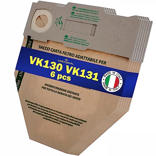 6 Piezas Bolsas Aspiradora de Papel sin Blanquear para Vorwerk Kobold VK130 VK131   MADE IN ITALY   MONTERAL