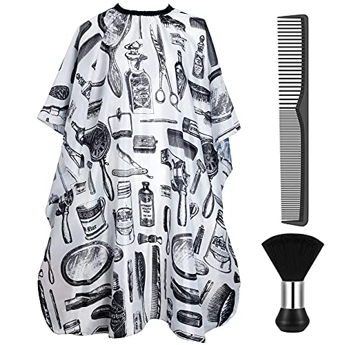 Cape de barbier professionnelle avec brosse pour le cou, cape de coupe de cheveux et peigne de coiffure, accessoires de salon pour homme et femme (blanc avec motif)