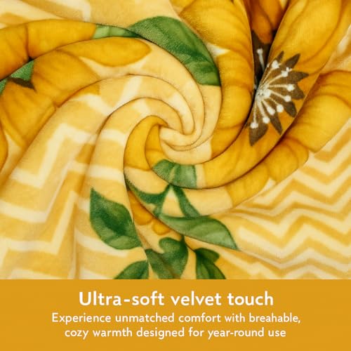 Image of Signature All Season Double Bed Blanket | Super Soft Plush, Lightweight & Cozy | 220 x 240 cm | 2.5 kg | Multi-Color Vibrant Print | Ideal for Winter, AC Use & Gifting (Golden Bloom Elegance)