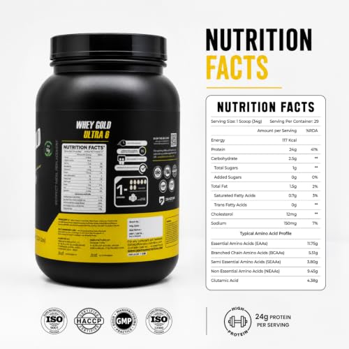 Image of DENZOUR NUTRITION Whey Gold Ultra 6 Protein Powder With 24g Protein | Support Muscle Growth - Frooti Mango Flavour, 1.05 Kg /2.3 lbs (29 Servings)