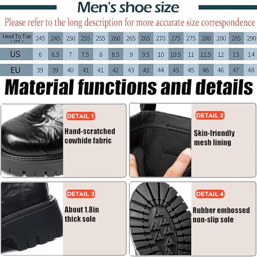 Men's Genuine Leather Lace Up Chunky Platform Combat boots Comfort Round Toe Non-Slip lug sole Motorcycle Ankle Boots with Side Zipper3