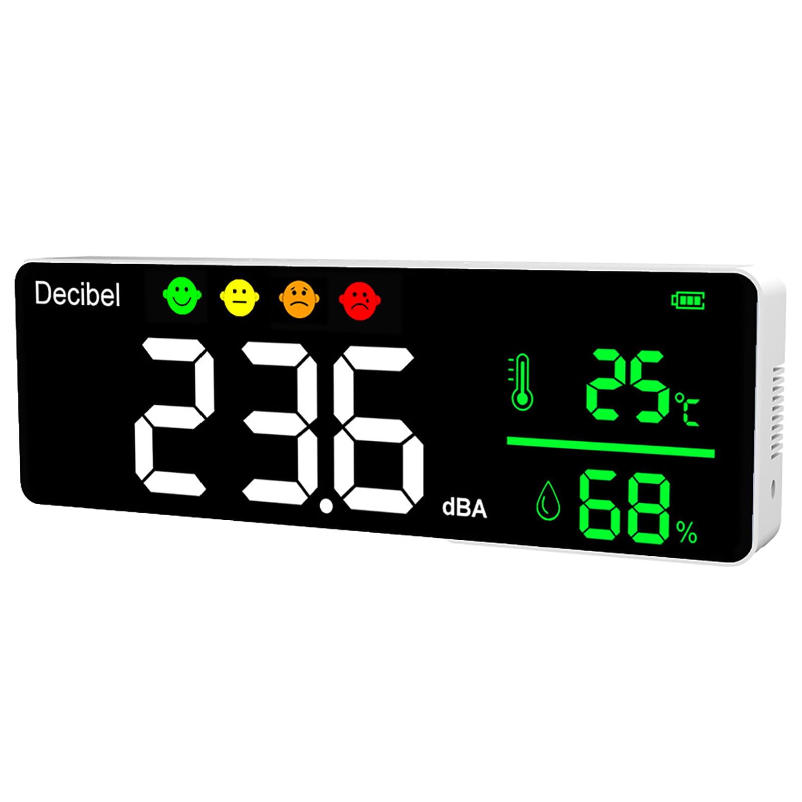 Wall Hanging Sound Level Reader,Decibel Meter,LED Display Noise Temperature Humidity Meter with Alarm Icons Indicato,White-image-10