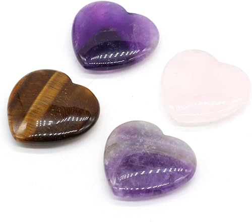 QSLLER 4 cuentas de piedra de ágata natural en forma de corazón, piedras de ojo de tigre, amatistas, cuentas sueltas grandes para hacer accesorios