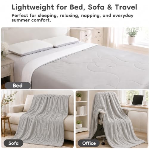LaffyLo Cooling Blanket for Hot Sleepers, Lightweight Summer Quilt with Breathable Reversible Fabric for Bed, Couch, Dorm and Travel, Machine Washable, Queen Size 90"x90", White & Light Grey - image 5
