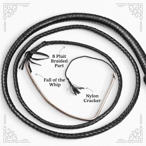 Image of Bull Whip Real Cow Hide Leather Equestrian Bullwhip Black 3ft, 4ft, 6ft, and 8ft Long for Sound Practice, Horse Handling & Costume Use