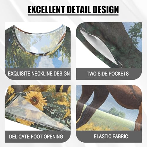 ALAZA Horse Sunflower Leaf Tree Pajamas Set Short Sleeve Cotton Sleepwear Summer Pjs 2 Piece 5-14Y4