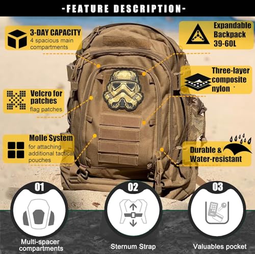 Tactical Backpack Military Army Daypack - Assault Pack for Men Molle Backpacks Bug Out Bag 3 Day Pack for Hiking Camping Travel Hunting Rucksack Trekking Coyote - Image 4