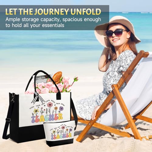 Bolso Tote para Mujer con Diseño Floral Blanco y Negro miniatura 7