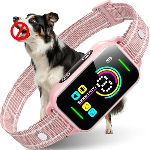 Image of DINJOO Bark Collar for Large Medium Small Dogs - Smart AI 1S Stop Barking, Anti Barking Device & Dog Training Collar with Beep, Vibration & 8-Level Sensitivity, IP67 Waterproof - Pastel Pink