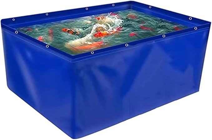 Image BAIYING Plastic Fish Farming Tank, PVC Canvas Tarpaulin Thickened With Grommets Water Storage Pool With Drain Valve for Garden Fountain Pond, Fish Tank, Pool (Color : Blue, Size : 6x5m)