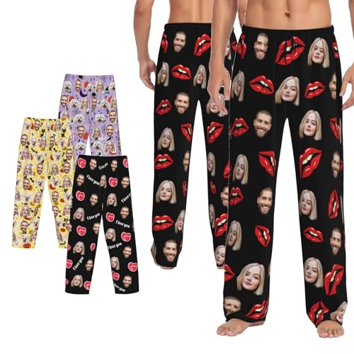 Image of IKZSWFZ Personalized Pajamas Pants for Men Custom Pajama Pants with Photo Customized Face PJ Pants Gift for Father Husband Boyfriend