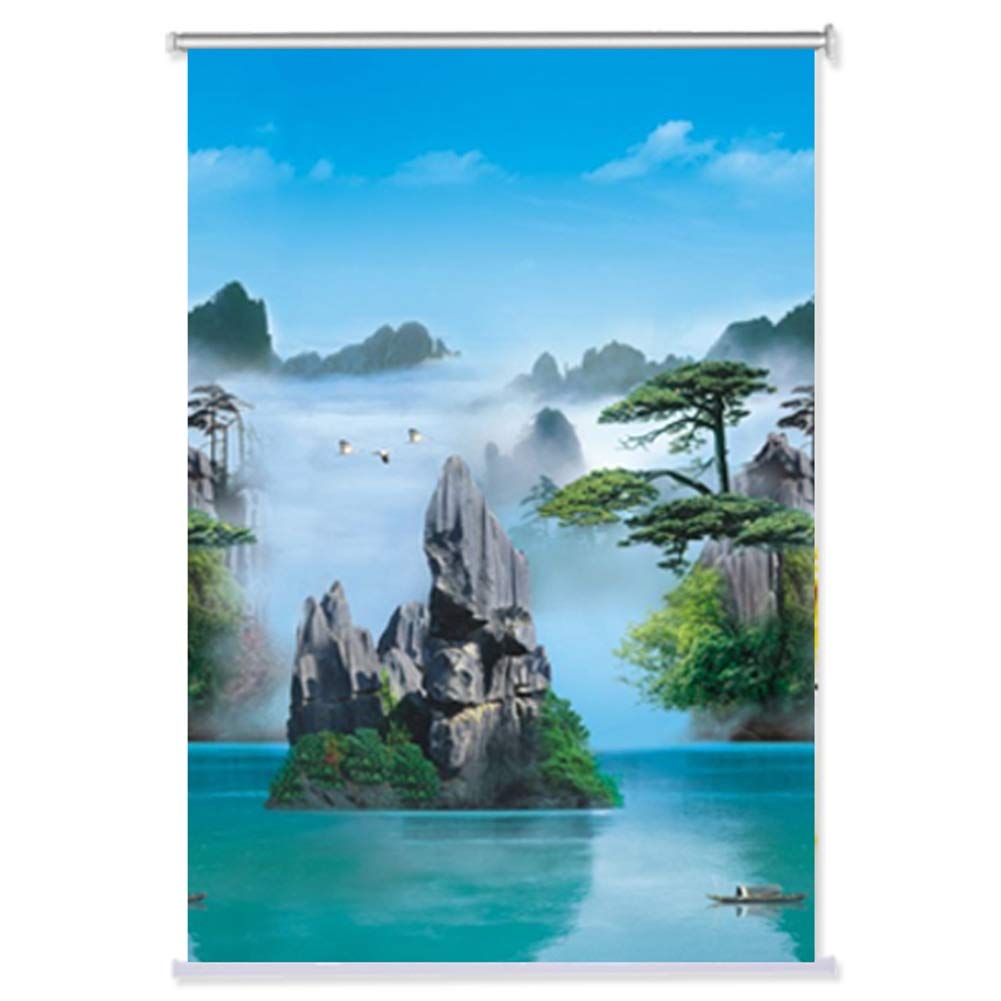 Roller Blinds Silver Excellent Bathroom Waterproof Fabric Blackout Roller Shades, Window Blinds Landscape Patterned, 60Cm/ 80Cm/ 100Cm/ 120Cm/140Cm Wide (Size : 120X120cm)