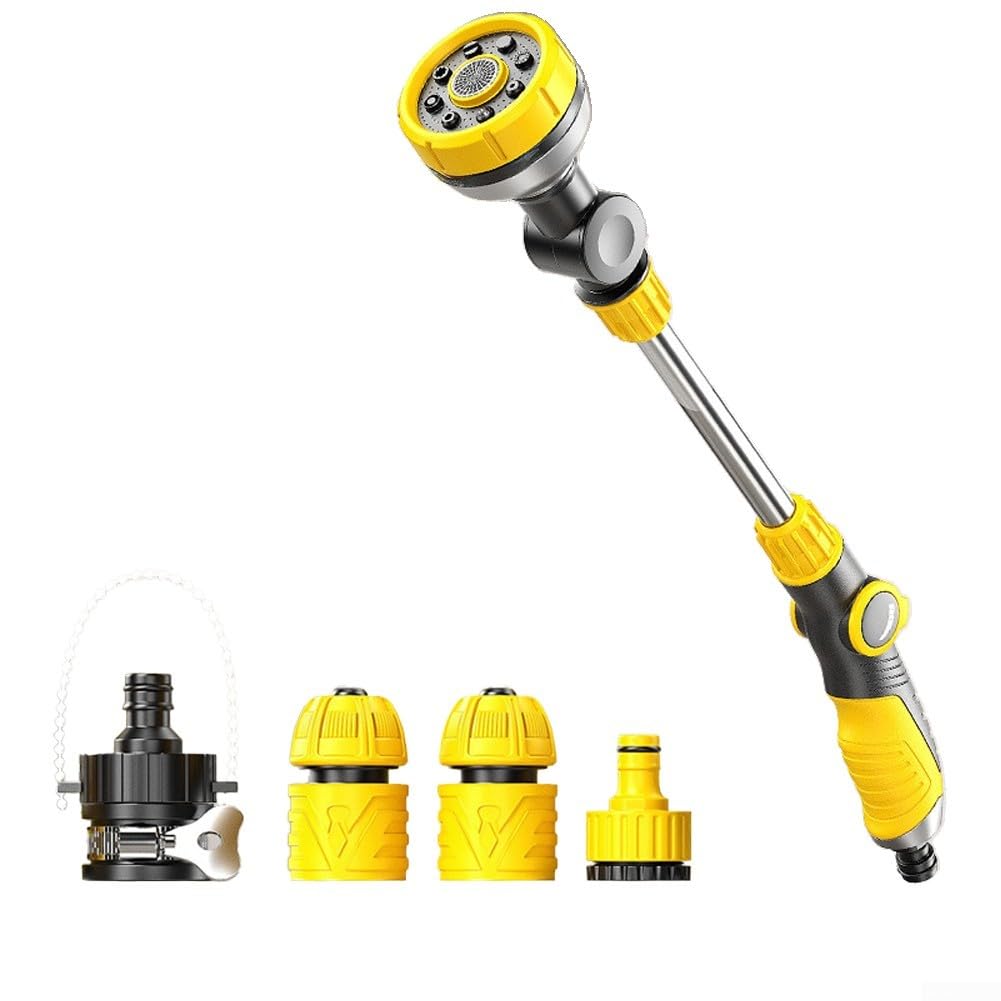 Varita de riego de aleación de zinc resistente, cabezal de pulverización ajustable de 180 grados, control de pulgar de 10 patrones, mango ergonómico de TPR que se adapta a mangueras de jardín de 34