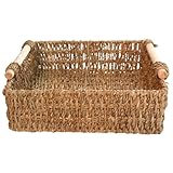 TOYANDONA Cesta Grande de Almacenamiento con Asa de Madera Cesta de Paja Natural para Escritorio Organizador de Cosméticos y Objetos Personales para Hogar y Oficina