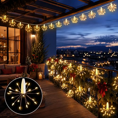 Image of One94Store 12 Starburst Sparkle LED String Lights, USB Powered Warm White Decorative Fairy Lights for Diwali, Christmas, Wedding, Party, Bedroom, Balcony, Patio & Home Decor