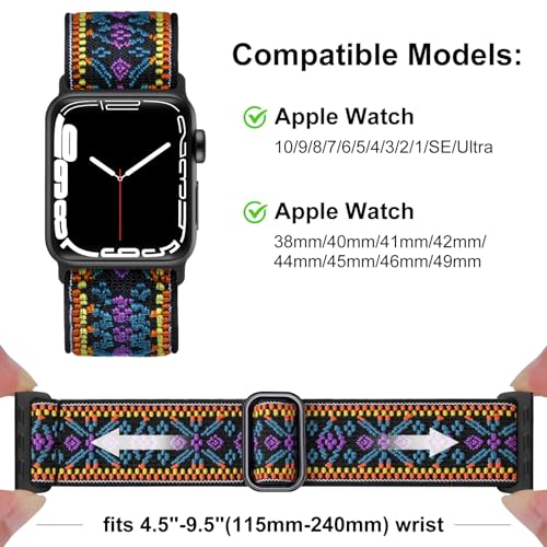 Image of Easuny 5 Pack Stretchy Bands Compatible with Apple Watch 40mm 41mm 42mm 38mm 44mm 45mm 46mm Women, Elastic Fabric Nylon Strap Wristband for iWatch SE 3 2 1 Series 11 10 9 8 7 6 5 4 3 Boho Solo Loop
