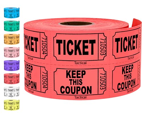 Tacticai 500 Raffle Tickets, Red (1 of 8 Colors), Double Roll, Ticket for Events, Entry, Class Reward, Fundraiser & Prizes