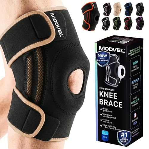 Image of Modvel Knee Brace with Side Stabilizers & Patella Gel Pads for Pain Relief and Joint Support Breathable, Non-Slip Compression Sleeve for Men & Women, Arthritis, Meniscus, ACL Recovery