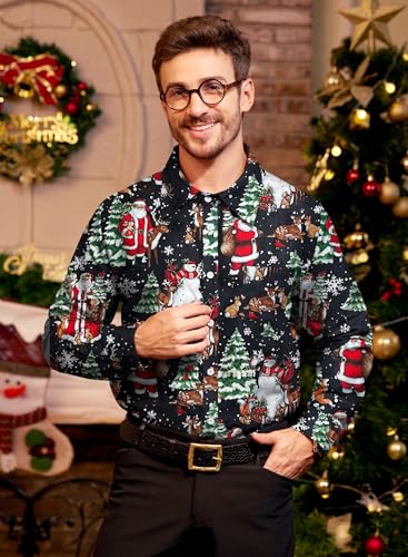 Arvilhill Men's Christmas Shirts Long Sleeve Novelty Xmas Button Shirts (S-3XL)2
