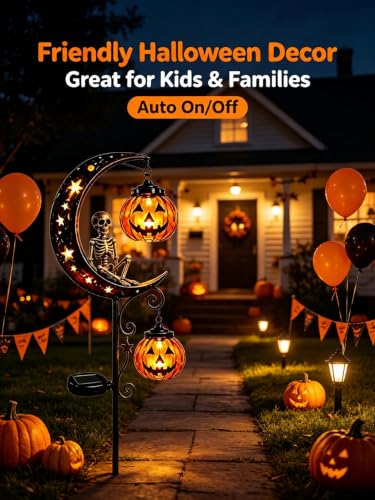 ChayWillow Solar Halloween Skeleton Moon Pumpkin Stake Light - image 6